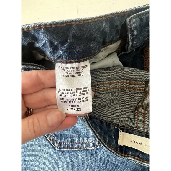 Cleo + Wolf High Rise Straight Jeans Womens 29x32 Distressed Medium Wash Blue - Picture 5 of 7